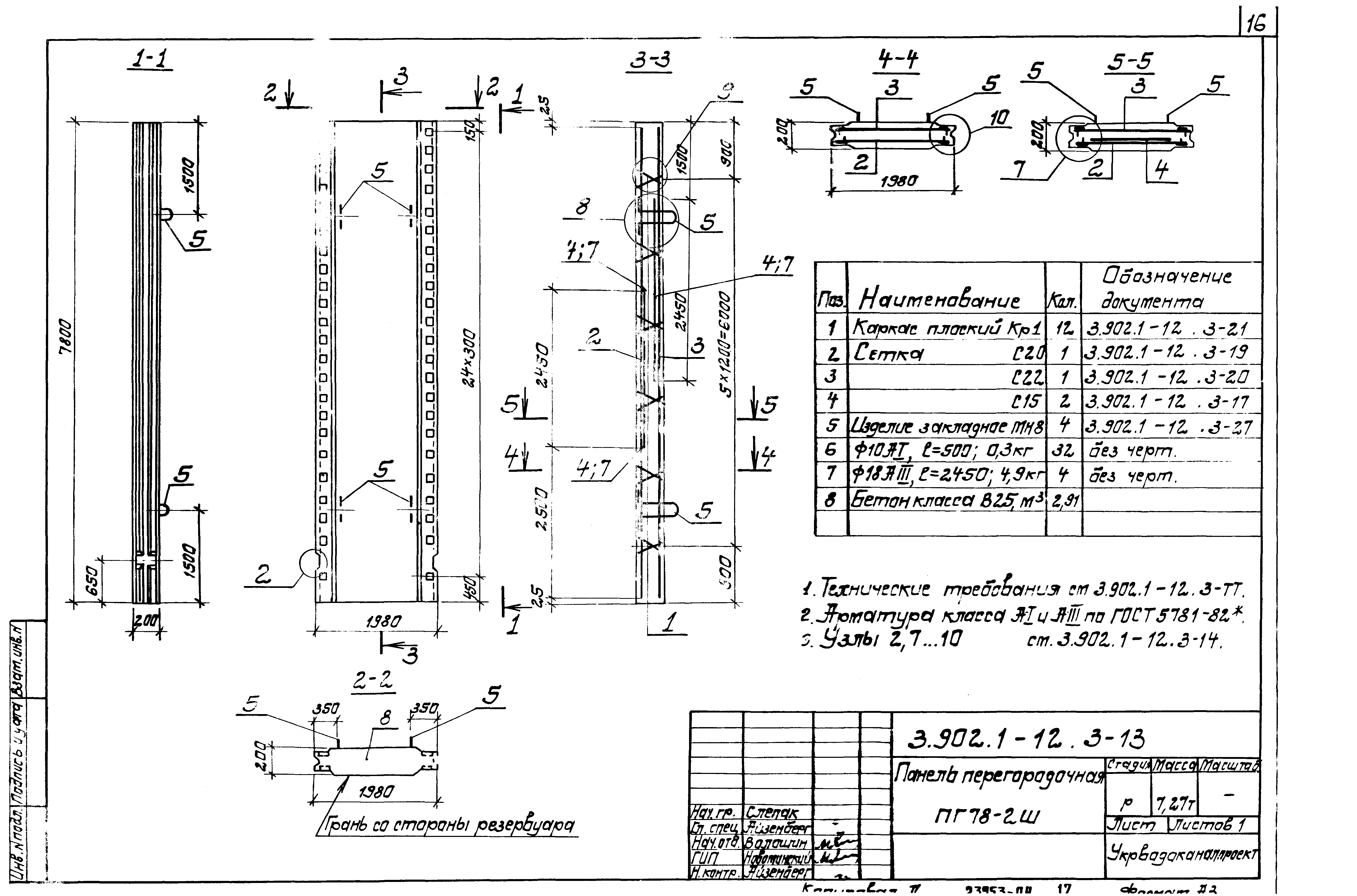 Панель перегородочная ПГ78-2-ш Серия 3.902.1-12, вып.3
