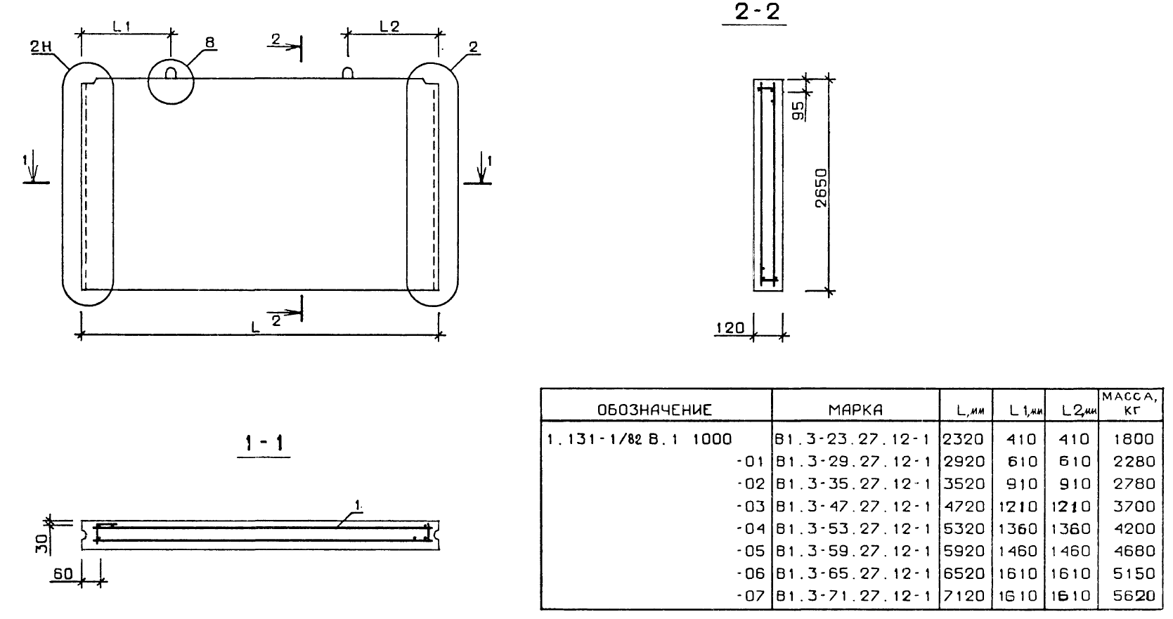 Внутренняя стеновая панель В1.3-23.27.12-1 серия 1.131-1/82